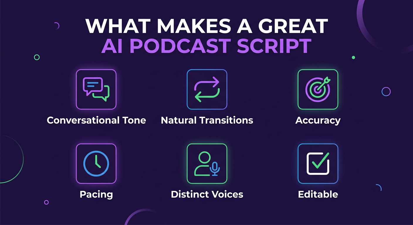 Six qualities that define a high-quality AI podcast script