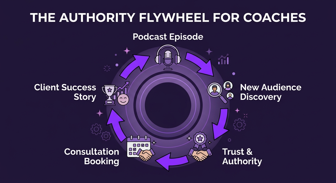 The authority flywheel for coaches: how podcasting drives client acquisition