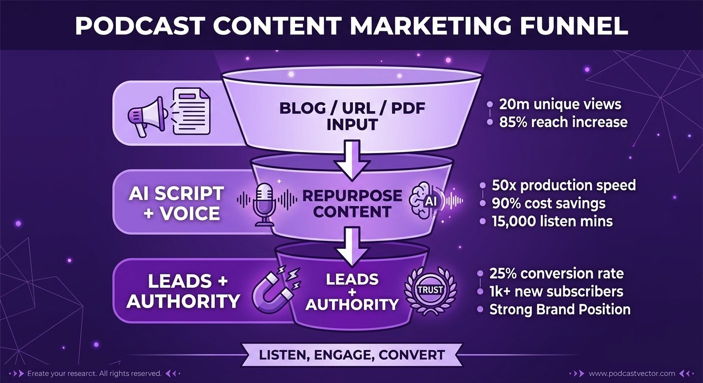 How AI podcast content flows through the marketing funnel