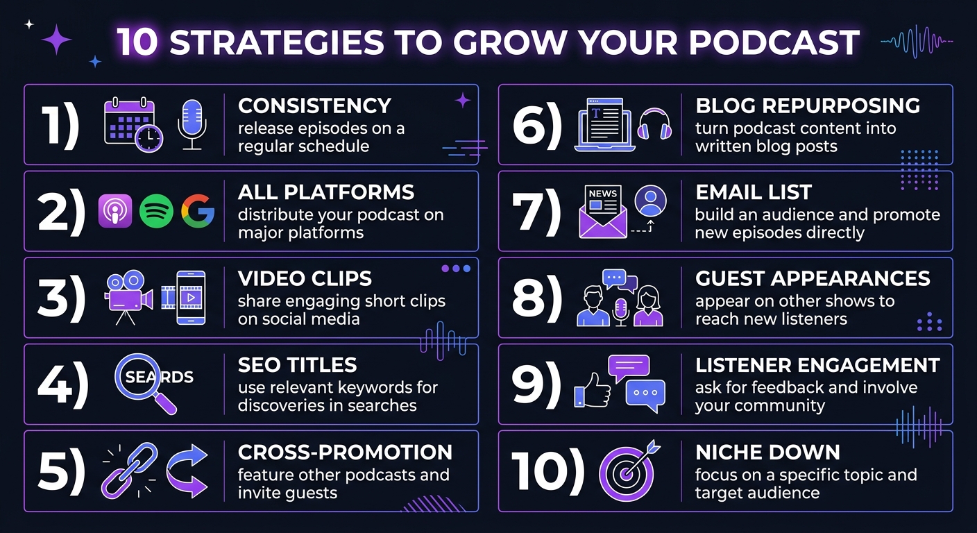 Overview of 10 proven strategies to grow a podcast audience in 2026