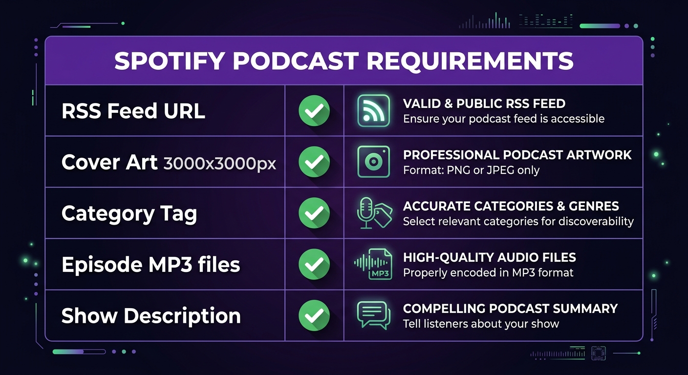 Spotify podcast submission requirements checklist